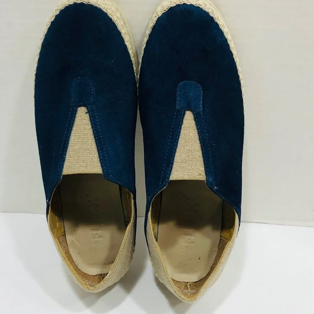 The Flexx Slip-On Loafer Flats Women's 39‎ USA 8 Blue Suede Tan Canvas Rope